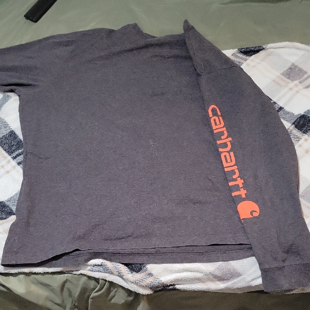 Carhartt Men's Charcoal Long Sleeve with Orange Sleeve Logo